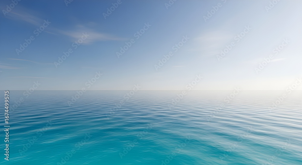 Fototapeta premium Serene ocean horizon with gentle waves under a vast, clear blue sky