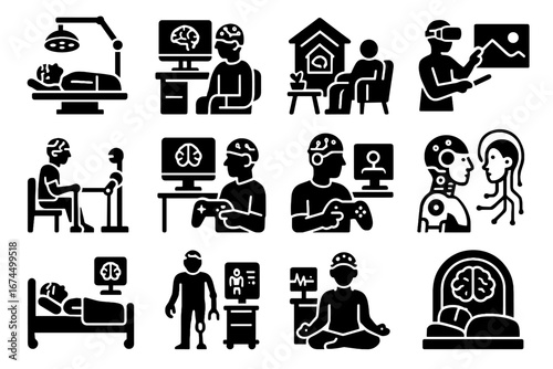 Learning research icon lab interface home scanner simulation thought neural vector
