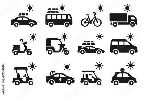 Rickshaw solar vehicle hybrid van icon vector boat race bike