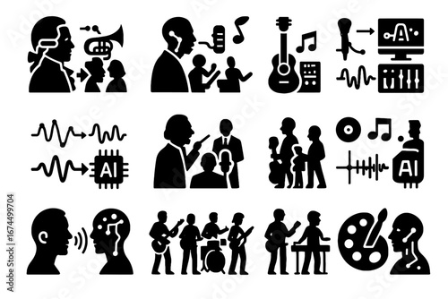 Composition merge icons generation icon music ai jazz vector to analog