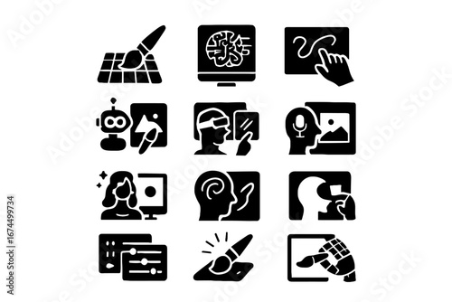 Painter tool futuristic set paint ui digital stroke icon drawing vector hand
