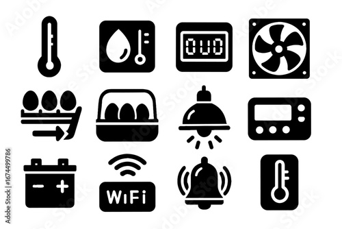 Lid fan incubator controller smart vector digital humidity icons battery mechanism display