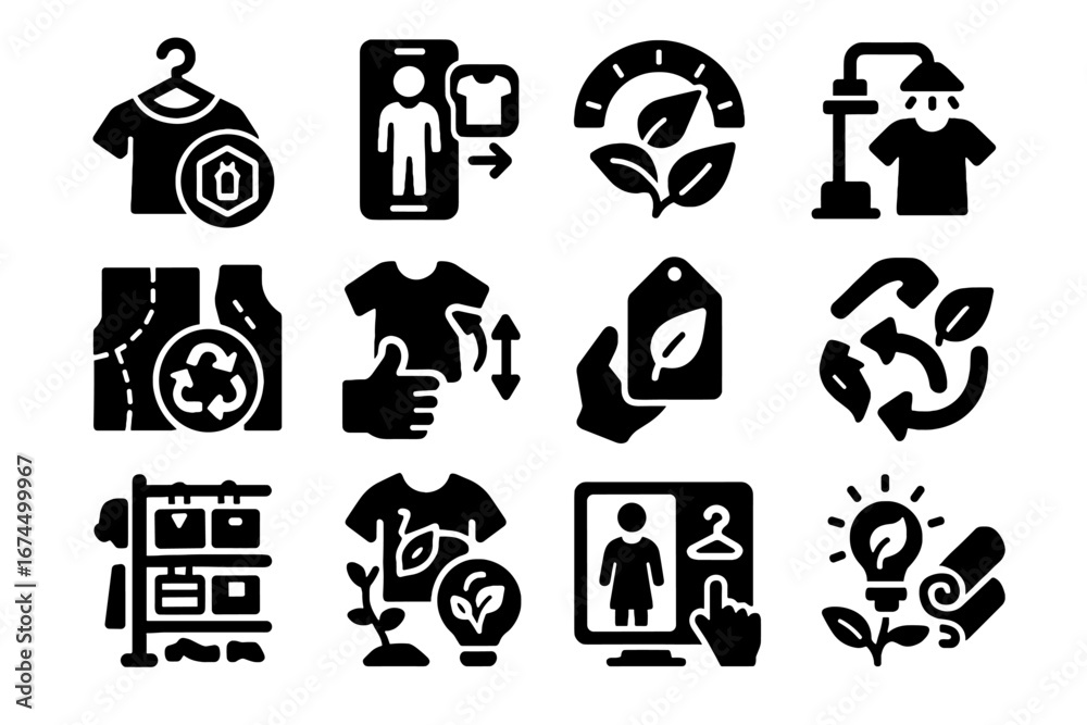 Obraz premium Ar fashion vector sustainable recycle textile carbon icons icon look meter