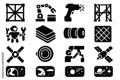Vector pressure space insulation icons robot habitat eva layers repair icon blanket