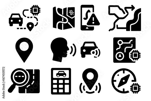 Compass autonomous marker direction ai radar obstacle trip icon calculator vector navigator