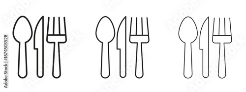 Utensils icon in linear versions. Editable line