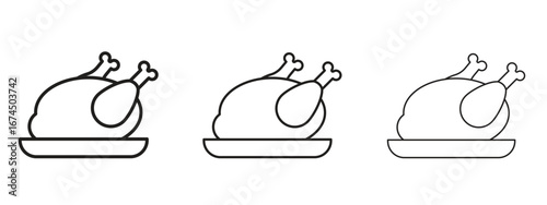 Turkey icon in linear versions. Editable line