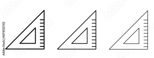Triangle ruler icon in linear versions. Editable line