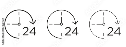 Time twenty four icon in linear versions. Editable line
