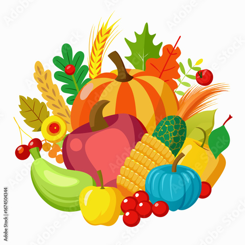 Thanksgiving Cornucopia with Autumn Harvest