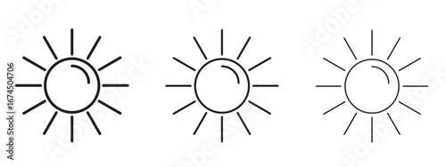 Sun icon in linear versions. Editable line