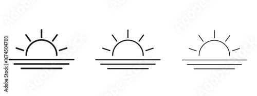 Sunrise icon in linear versions. Editable line