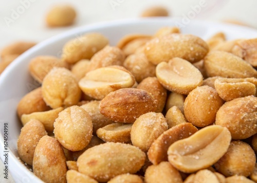 High-resolution macro image of salted peanuts with textured surface, ideal for healthy snack and food styling themes