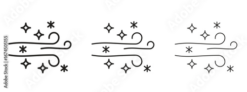 Snow blowing icon in linear versions. Editable line