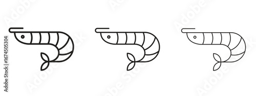 Shrimp icon in linear versions. Editable line