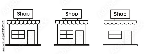 Shop icon in linear versions. Editable line