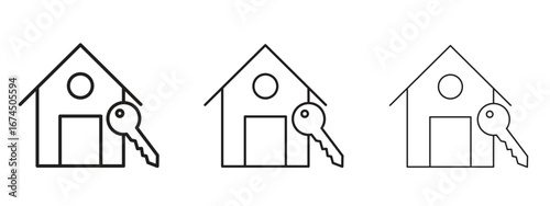 Selling or rent home icon in linear versions. Editable line