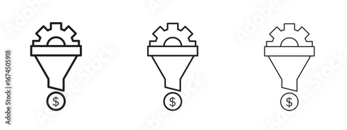 Sales funnel icon in linear versions. Editable line