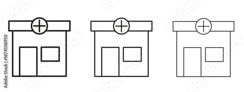 Pharmacy icon in linear versions. Editable line