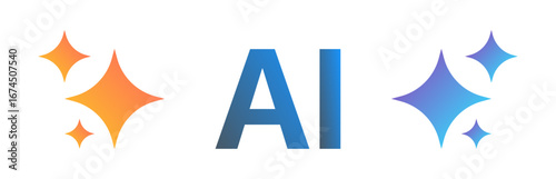 Generative AI stars and sparkles logo icon PNG with colorful flat designs, modern AI symbols for creative tools and tech apps vector illustration