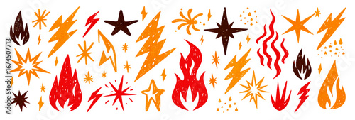 Hand-drawn Fire and Lightning Bolt Graphic Set