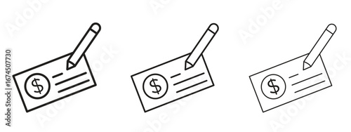 Money check icon in linear versions. Editable line