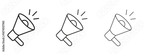 Megaphone icon in linear versions. Editable line