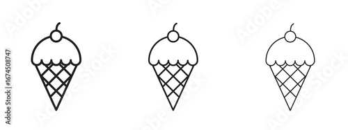 Ice cream icon in linear versions. Editable line