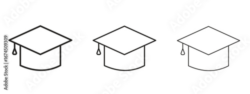 Graduation cap icon in linear versions. Editable line