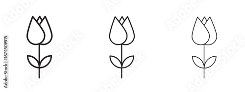 Flower tulip icon in linear versions. Editable line
