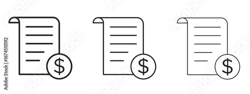 File invoice icon in linear versions. Editable line
