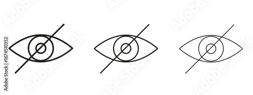 Eye crossed icon in linear versions. Editable line