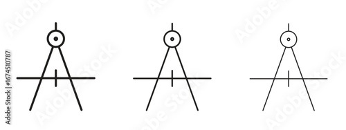 Drafting compass icon in linear versions. Editable line