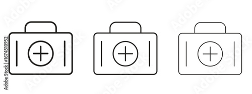 Doctor bag icon in linear versions. Editable line