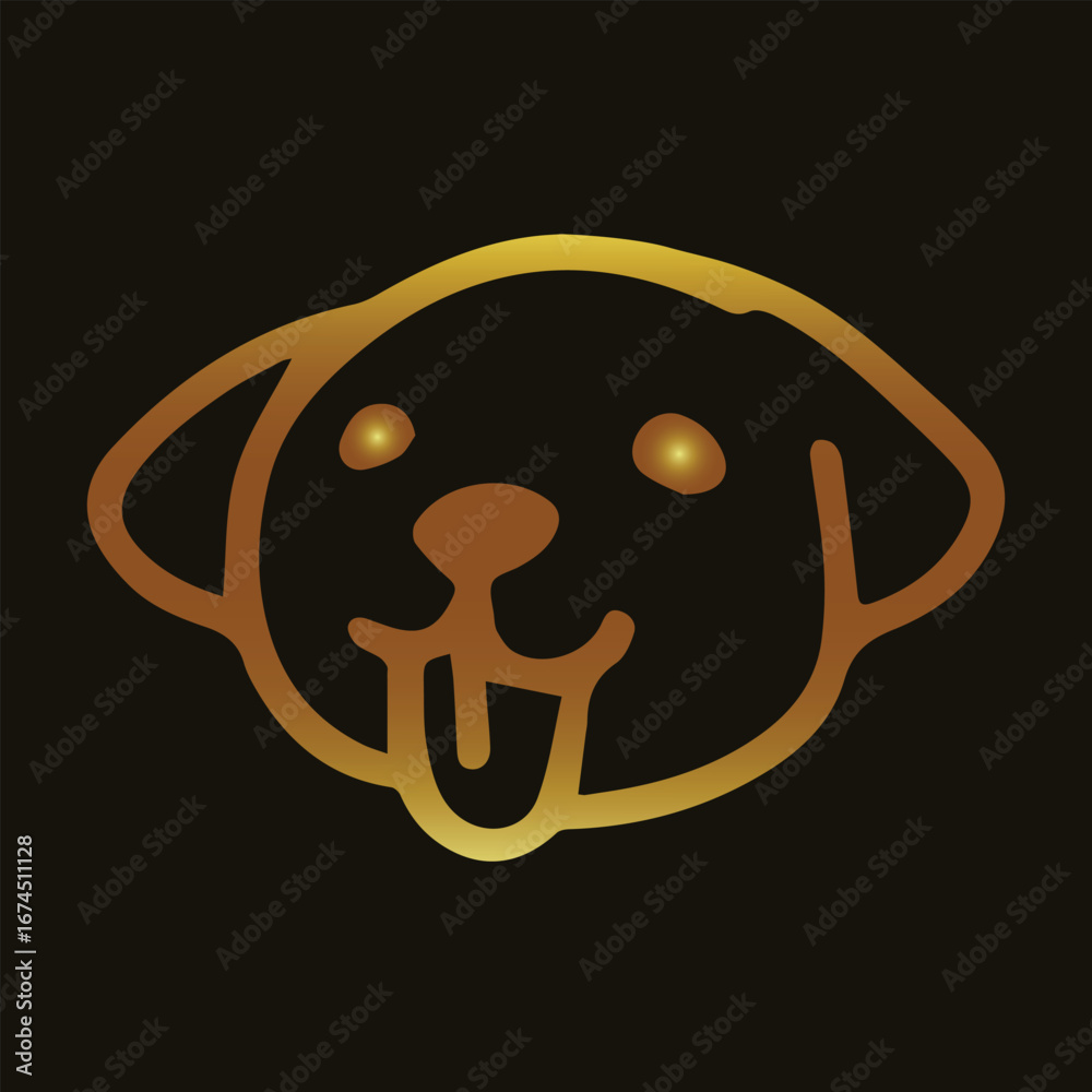 Obraz premium Golden puppy outline. Playful dog vector. Dark background pet. Cute puppy icon. Wagging tongue art. Glowing dog silhouette. Pet design graphic. Kids friendly logo. Scalable puppy image. Adorable canin