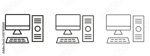 Computer icon in linear versions. Editable line