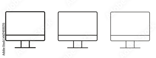 Computer screen icon in linear versions. Editable line