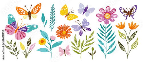 Wallpaper Mural Colorful Butterflies and Flowers Clipart Set Torontodigital.ca
