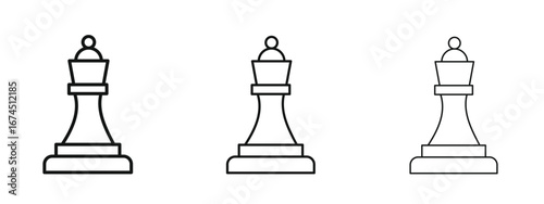 Chess queen icon in linear versions. Editable line