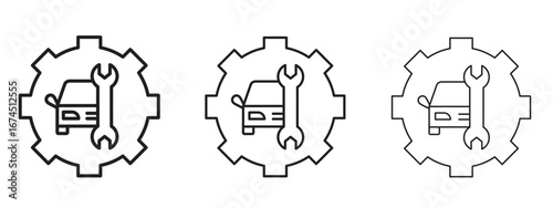 Car mechanic icon in linear versions. Editable line