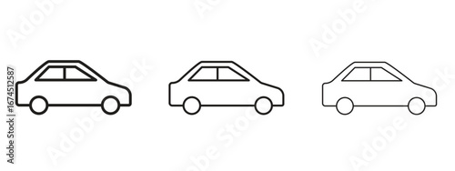 Car side view icon in linear versions. Editable line