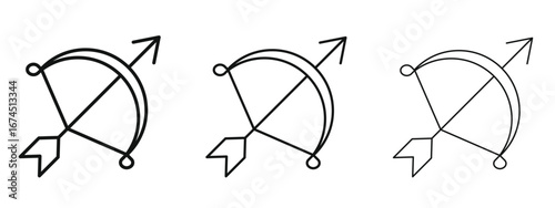 Bow arrow icon in linear versions. Editable line