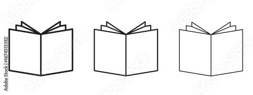 Book open icon in linear versions. Editable line