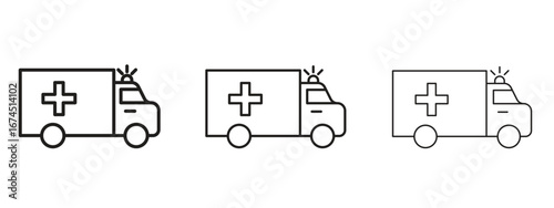 Ambulance icon in linear versions. Editable line