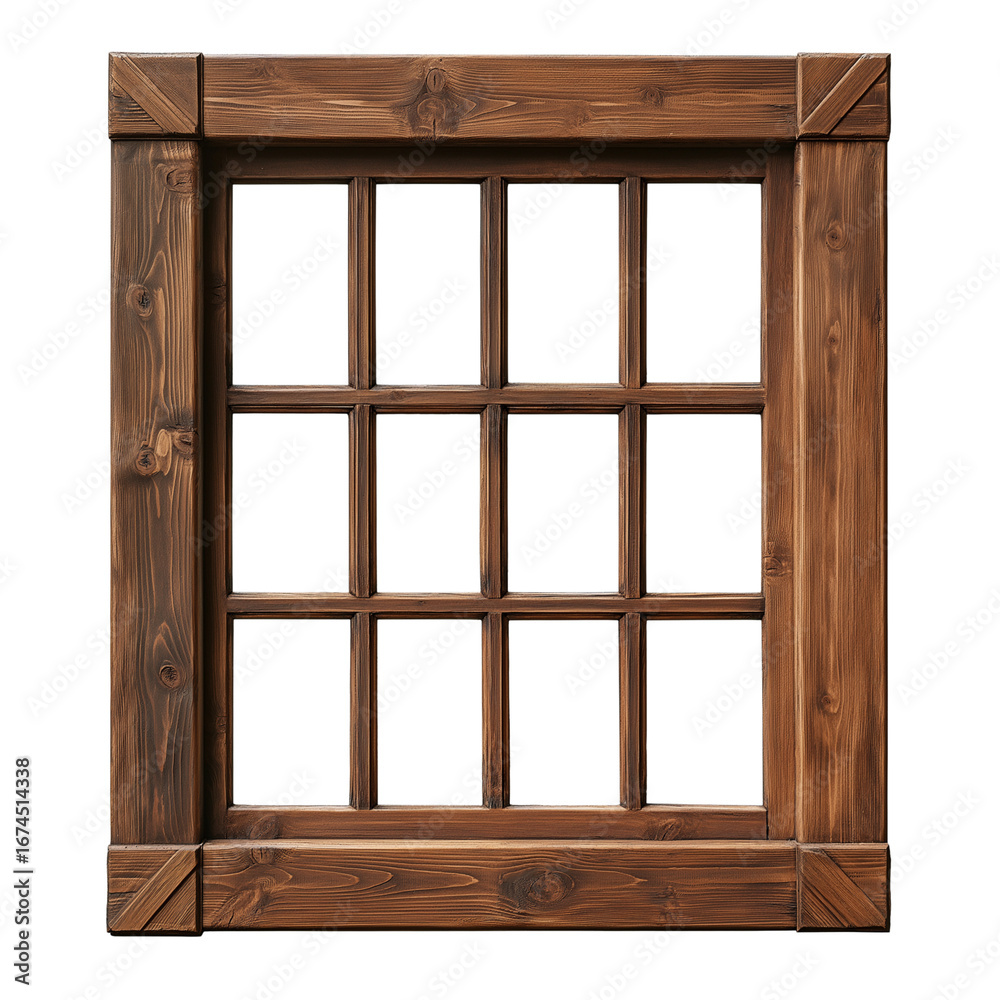 Obraz premium Wooden Window Frame Isolated on Transparent Background
