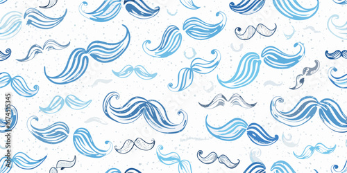 Seamless Pattern: Blue & Gray Mustaches Background