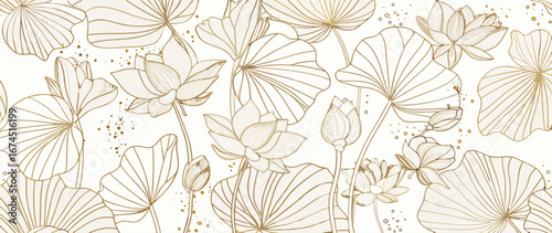 Elegant Gold Line Art Lotus Flower Pattern