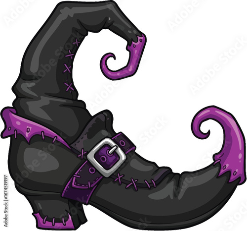 Illustration of a black and purple witch boot perfect for halloween designs