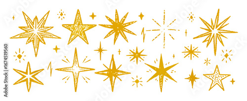 Gold Star Collection: Hand Drawn Sparkle Stars Clipart