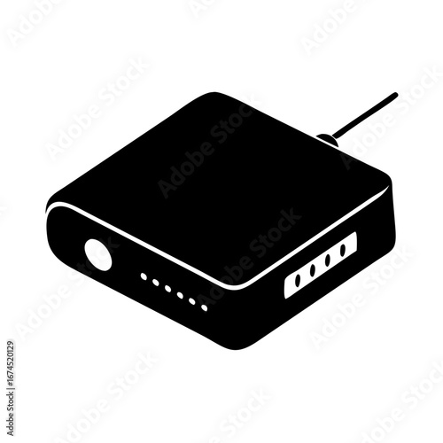 Vector art of black router icon, a modern design for wireless internet connection and networking with a sleek and minimalist style